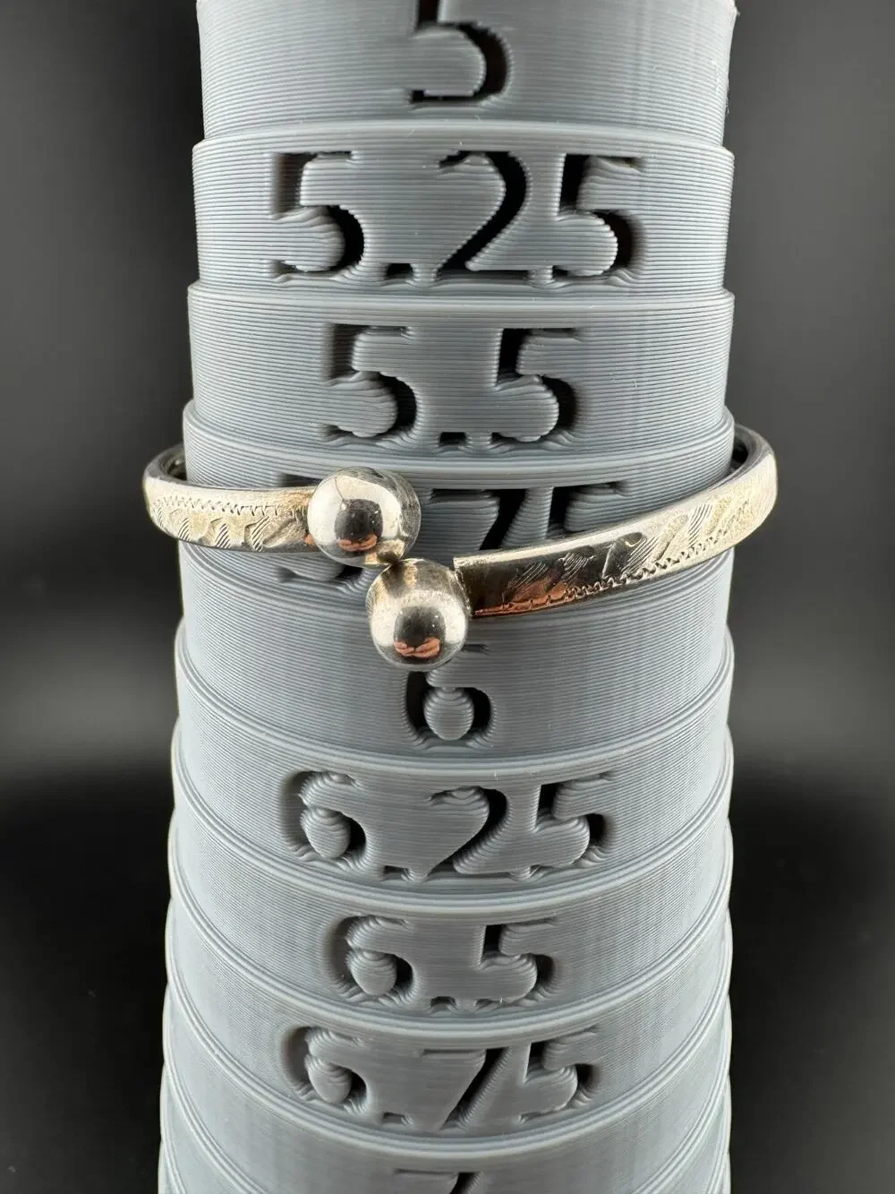 Sterling Silver 925 Bypass Cuff Bangle Ball Ends Engraved